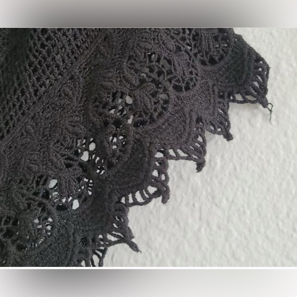 Hint of Blush Black Off Shoulder Crochet Sleeve Wide Leg Jumpsuit - Size Large - Picture 3 of 5